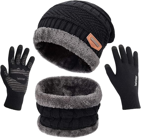 Knit  Hat Beanie + Long Scarf + Gloves Set Skull Caps Neck Scarves for Women Men Amazon.com: Womens Winter Knit Warm Hat Beanie+Long Scarf  main image 4