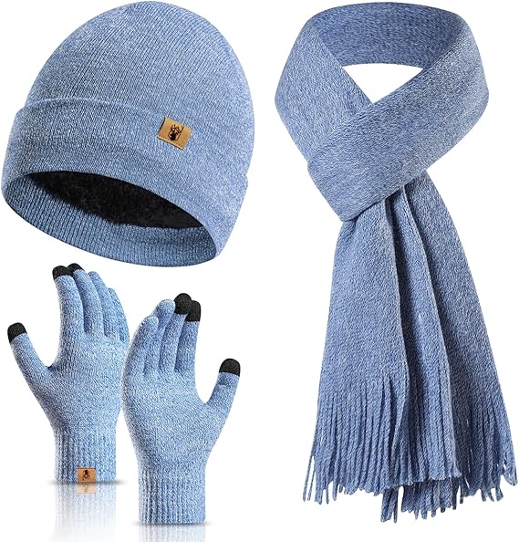 Women’s Blue Winter Beanie Hat Scarf & Touchscreen Gloves 3-in-1 Gift Women main image 4